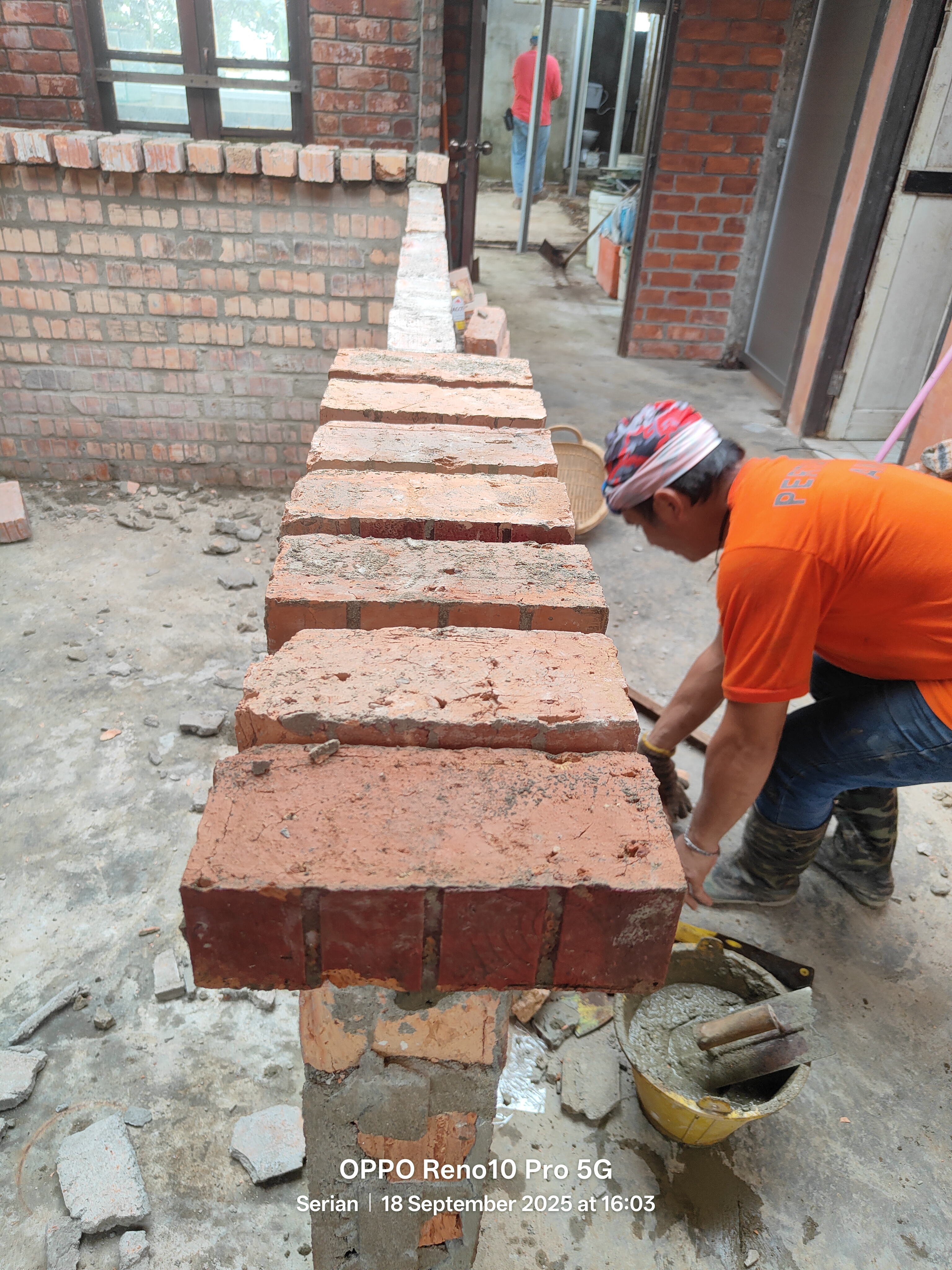 Brickwork on John Cottage foundation wall