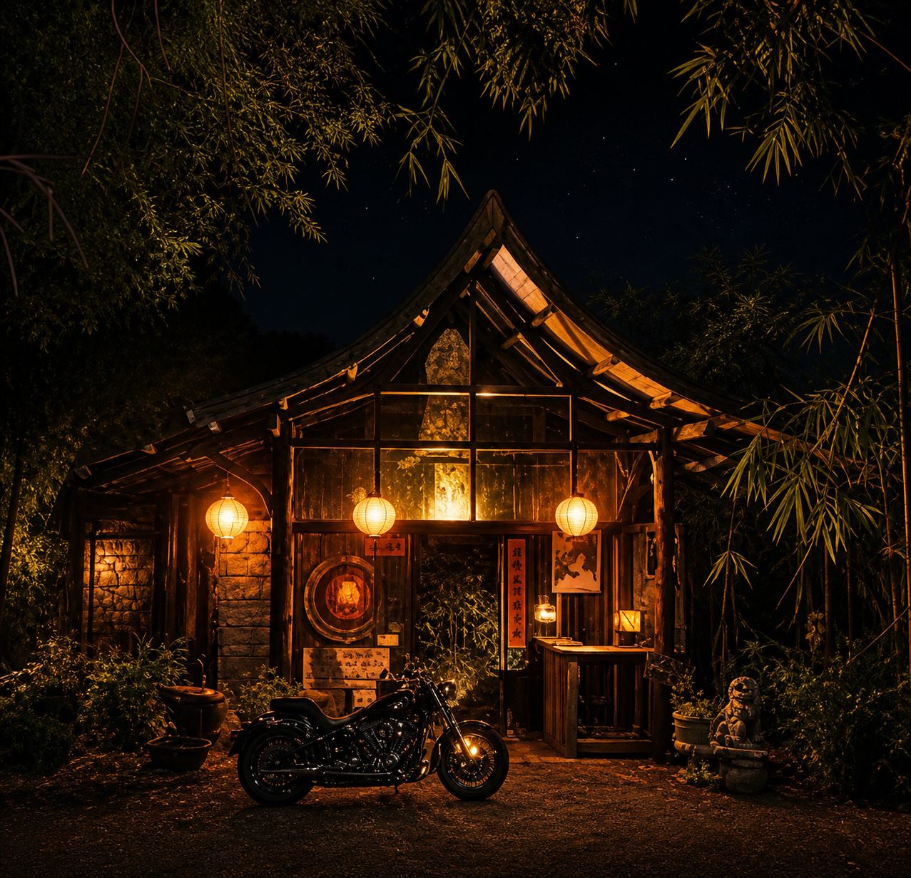 Lantern-lit teahouse at The Secret Sanctuary